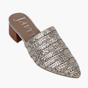 Eric Javits' Aura Metallic Silver Woven leather Mules Size 8